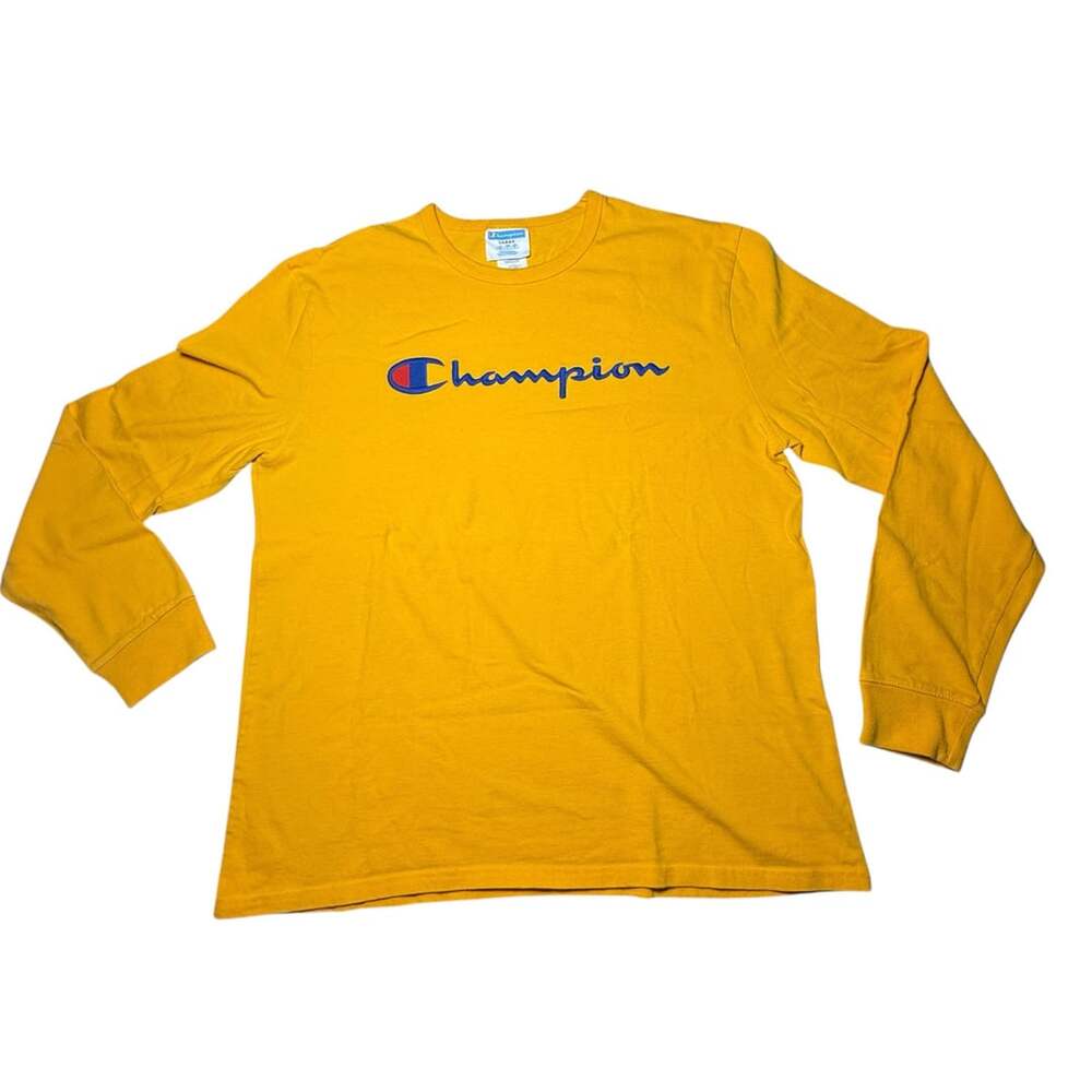 Champion Heritage Script Embroidered Long Sleeve T-Shirt Gold Yellow Size Large